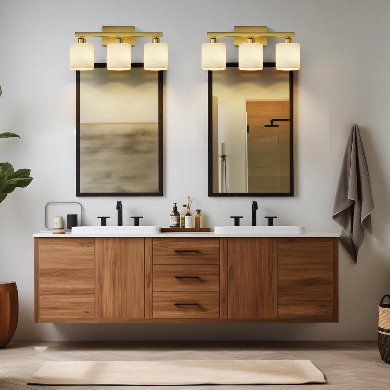 Éclairage pour meuble-lavabo de salle de bain classique avec abat-jour en verre blanc texturé, or brossé classique, 3 lumières