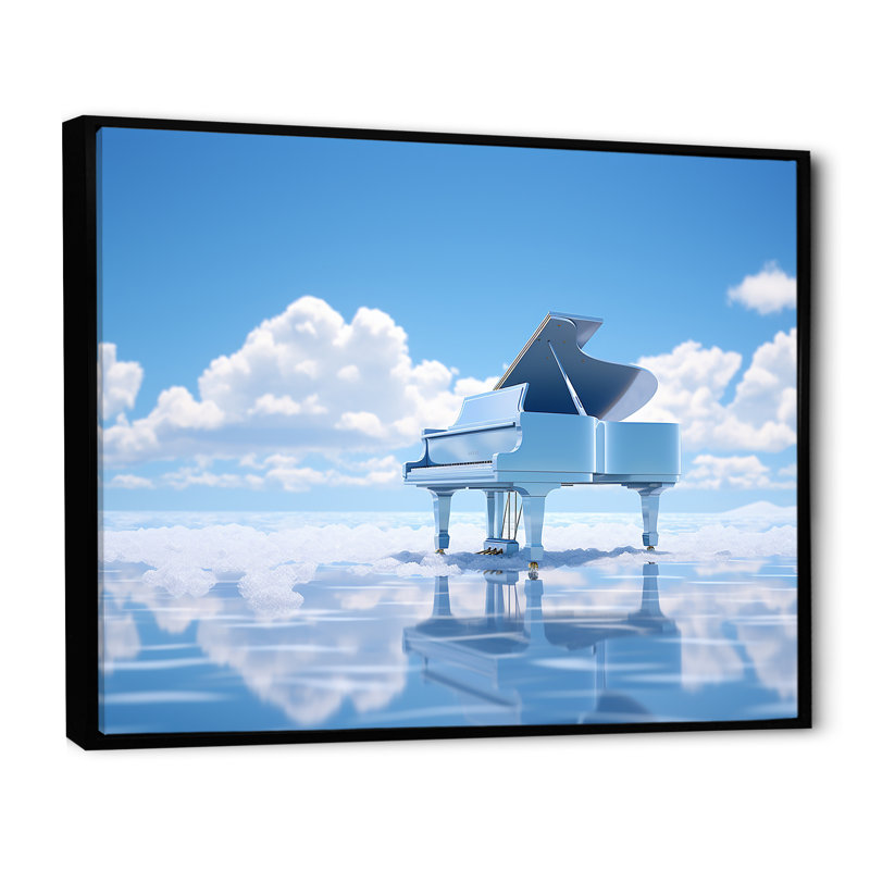 «Floating Piano In Cloud Photo», art mural sur toile Piano, Cadre flottant noir, H 30 po x l 40 po x P 1,5 po