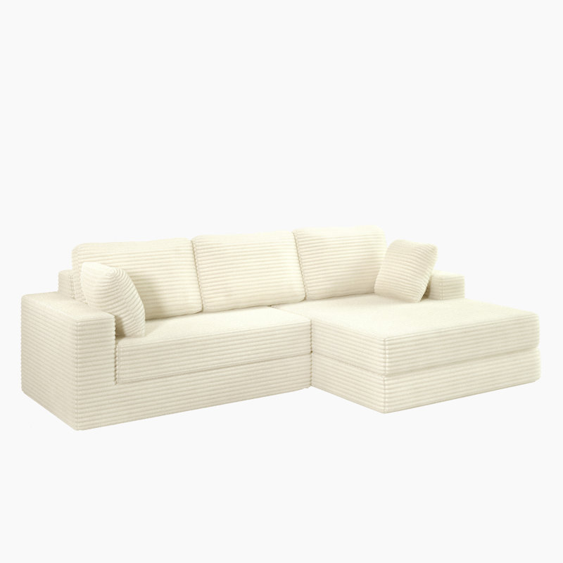 Comfy Compressed Sofa Couch Space-Efficient Design, Beige Terrycloth, Right Hand Facing