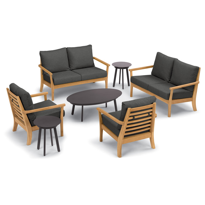 Mera 7-Piece Loveseats, Club Chairs, and Eiland Tables Chat Set, Heather Black