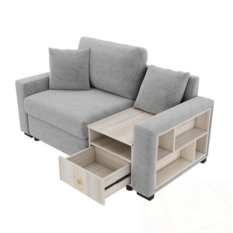 Canapé rembourré avec accoudoirs de rangement et console centrale, Gris