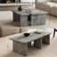 Ensemble de 2 tables basses modulables en béton, ensemble de 2 tables gigognes en forme de L, table carrée d'aspect pierre ou rectangulaire avec pieds en dalle pour un salon industriel moderne