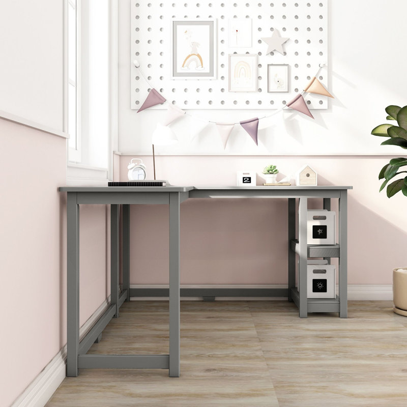 Peytin Corner Desk W/ Shelves, Gray