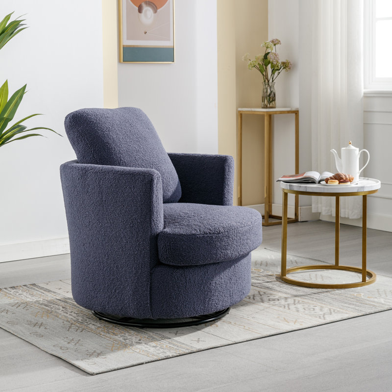 Yelina Polyester Slipcovered Swivel Barrel Chair, Navy Boucle 100% Polyester