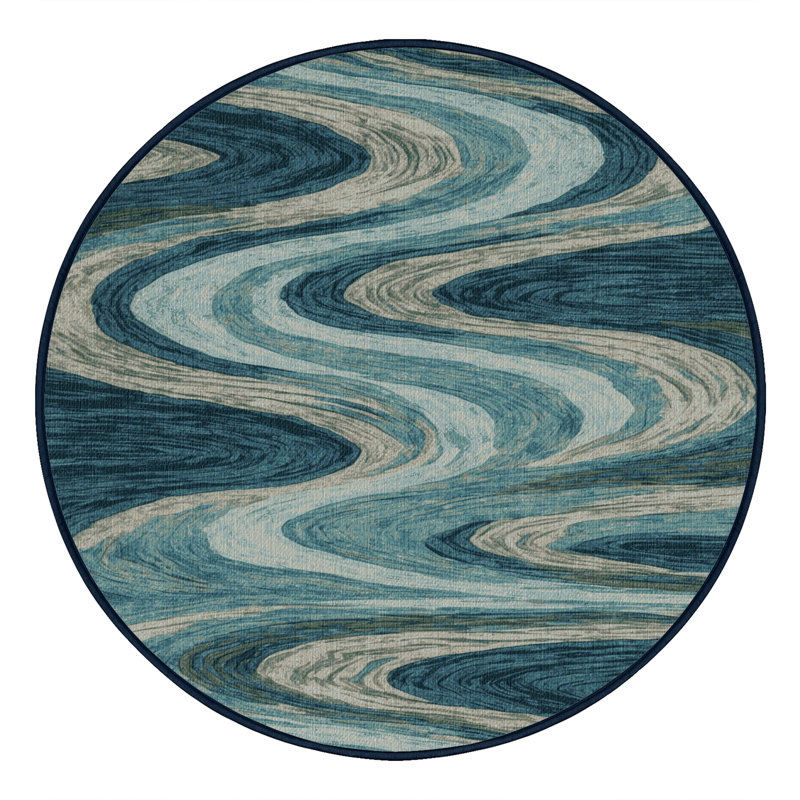 Washable River Flows Hawaiian Area Rug, Round 8'