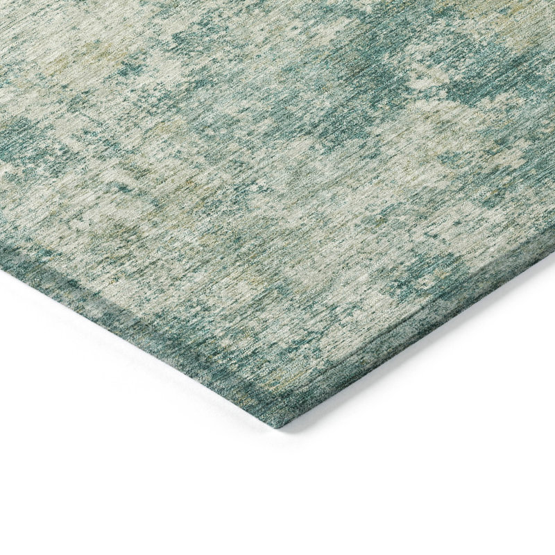 Tapis bleu sarcelle lavable à la machine intérieur / extérieur Xhevrie, Rectangle 2 pi 6 po x 3 pi 10 po
