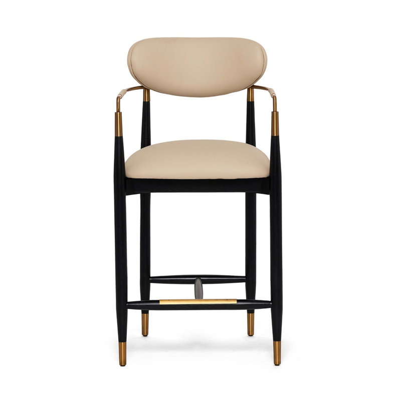 Cidra Upholstered Stool, Counter Stool (26.5" Seat Height), Cream Latte Seat/Matte Black/Satin Brass Frame