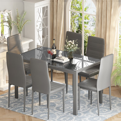 Nadeane 7 - Piece Dining Set with Faux Leather Upholstered Dining Chairs