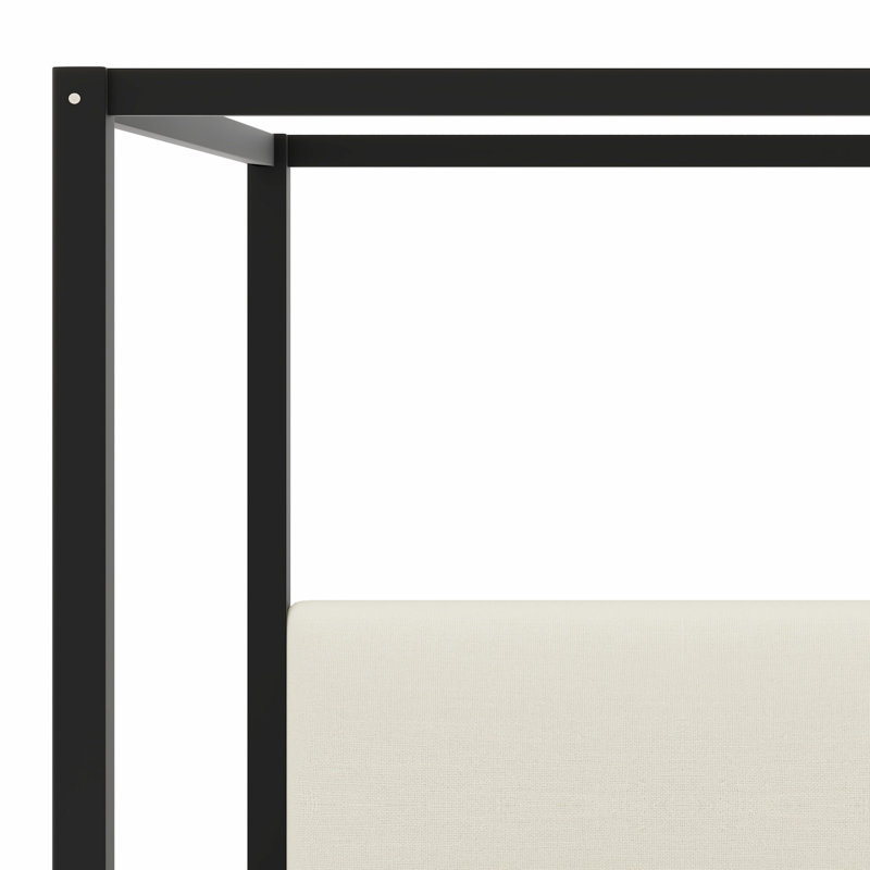 Lit à baldaquin contemporain en bois avec tête de lit tapissier, Queen, Black