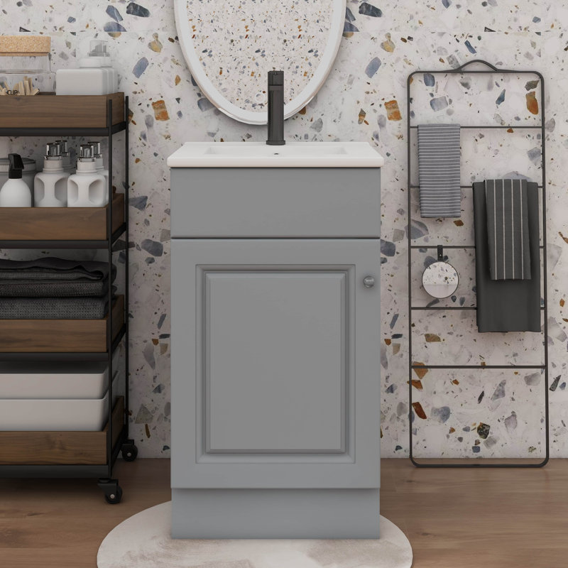 Meuble-lavabo compact de 18 pouces avec meuble-lavabo avec tablette de porte et rangement personnalisable, Gris