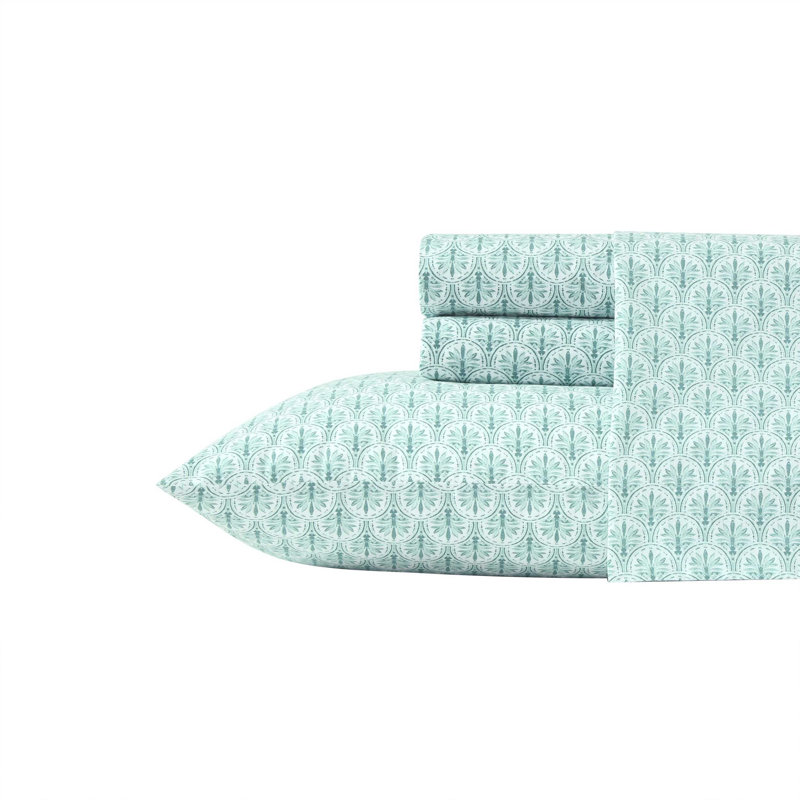 Green Cotton Percale Queen Sheet Set with Nautical Print