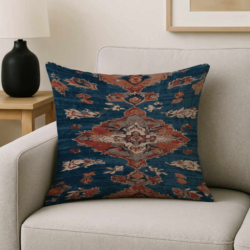 Coussin décoratif intérieur et extérieur Modern, Carré 18 po, Bleu / orange oriental 2