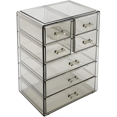 Organisateur de maquillage avec tiroirs - Étui de rangement pour maquillage, bijoux et accessoires de beauté - Meuble-lavabo, salle de bain, dortoir et bureau (3 grands et 4 petits tiroirs)