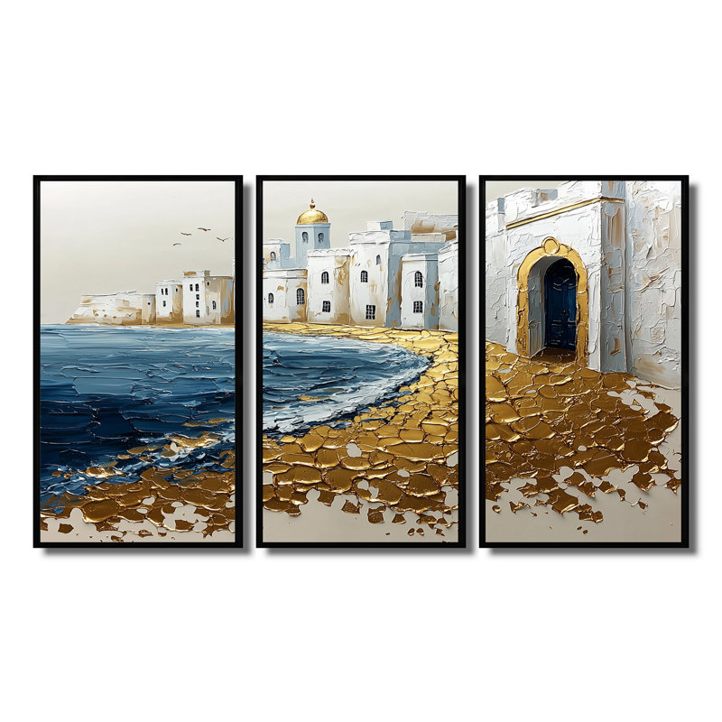Ensemble de décorations murales marocaine, plage d'Essawaira dans les tons dorés et blancs III - Maroc