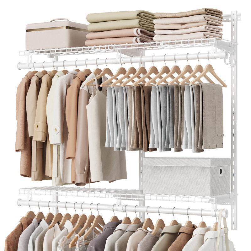 Système de placard, organisateur d'insertion de placard, 4 à 6 pi, étagère réglable en métal avec 4 tiges de suspension, 4 tablettes et crochets, pour le garde-manger du garage