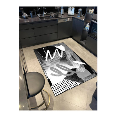 Tapis noir à motif décoratif moderne à motif texturé noir