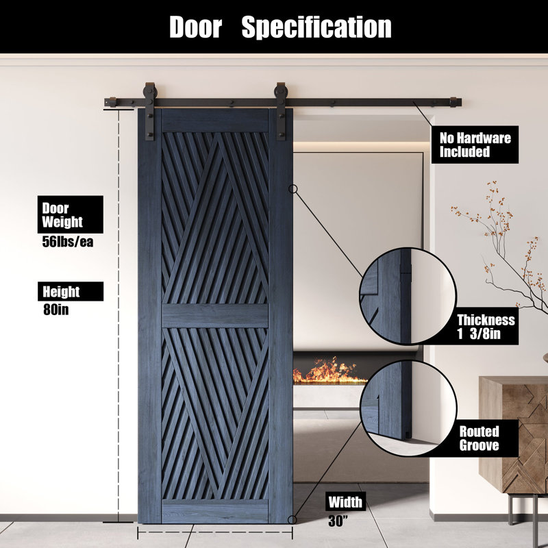 Porte de grange en bois de pin haut de gamme à finition marine et non assemblée de 80 po Homacer (usage intérieur seulement)