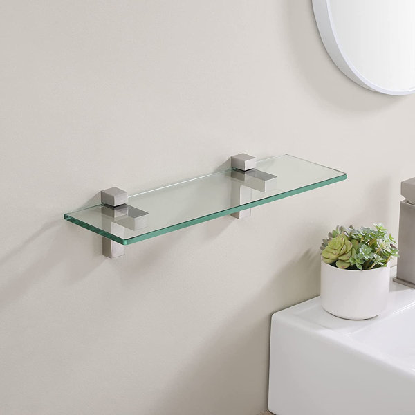 Aivery 15.7in Glass Bathroom Shelf with Towel Holder - Wall Mounted 2 Tier Floating Shelves for Shower Latitude Run Hardware Finish: Silver