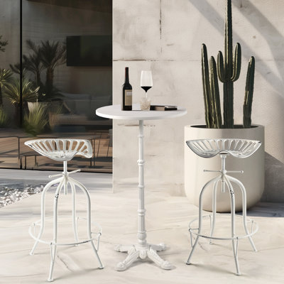 ENSEMBLE DE 3, ensemble de bar de véranda pour patio, ensemble de table bistro et tabourets à hauteur de bar bistro, ensemble de table debout ronde en métal de 43,3 po de hauteur et 2 tabourets de bar à siège en fonte, hauteur de siège réglable de 