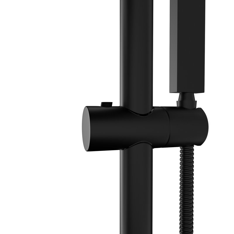 Wall Mounted Shower In Matte Black - 10 Inch Square With Adjustable Slide Bar, -Balanced Valve And Luring Contemporary