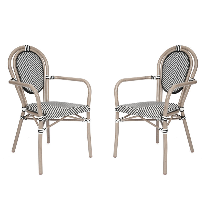 Indoor/Outdoor Commercial Thonet Bistro Stacking Chair with Arms, Black/White
