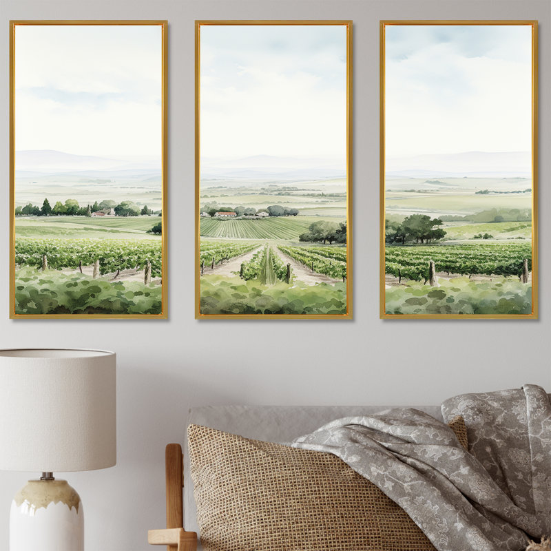 Vineyard Scenery Landscape Beauty III - Ensemble d'art mural vignoble, Cadre flottant doré, H 32 po x l 48 po x P 1 po