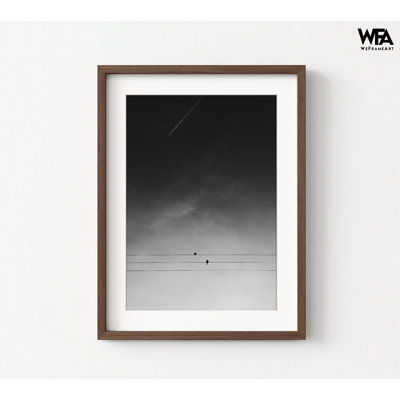 Oiseaux minimalistes sur fil, photographie d'oiseaux en noir et blanc, art mural nature encadré, décoration murale de chambre à coucher, grand cadre photo suspendu