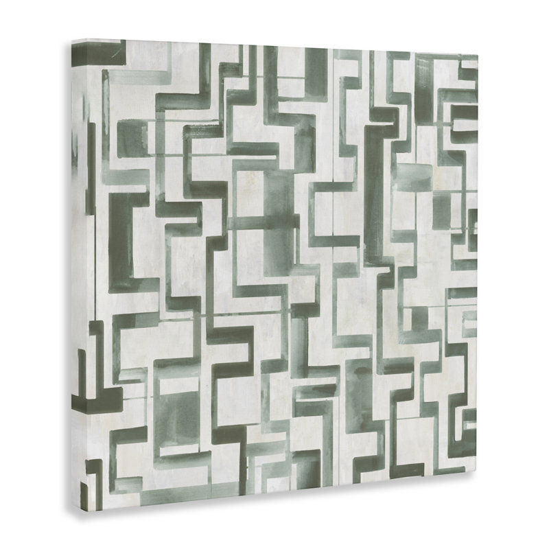 Toile de labyrinthe géométrique vert, design par Hannah Dawson, H 36 po x l 36 po