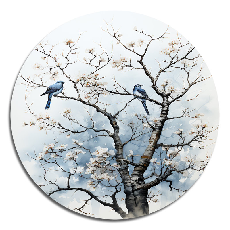Arbre ombré monochrome dansant II - art floral rond en métal, H 16 po x l 16 po