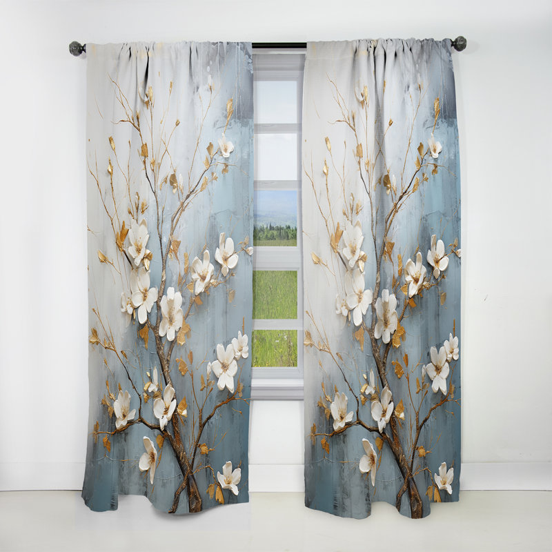 Indus - Rideau en velours floral - 1 panneau, L 52 po x L 84 po