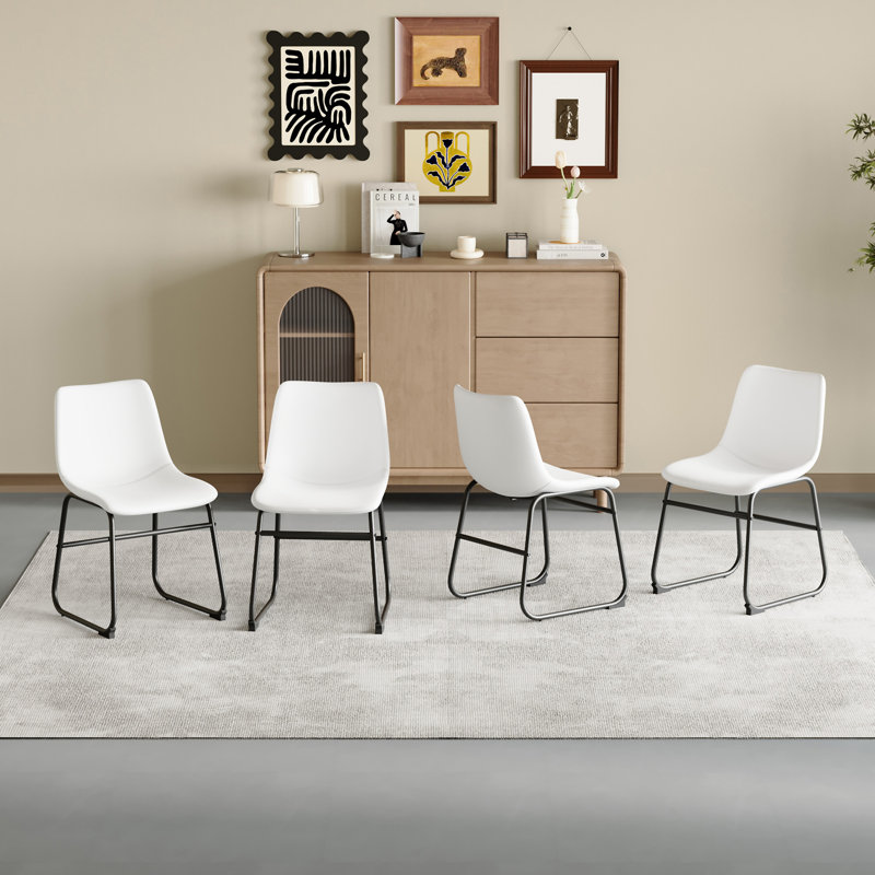 Ensemble de 4 chaises classiques en cuir PU seulement, sans les tables, Blanc