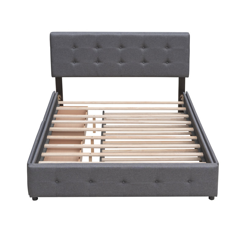 Dearbhaile Queen Tufted Storage Platform Bed with Trundle and Headboard, Dark Gray