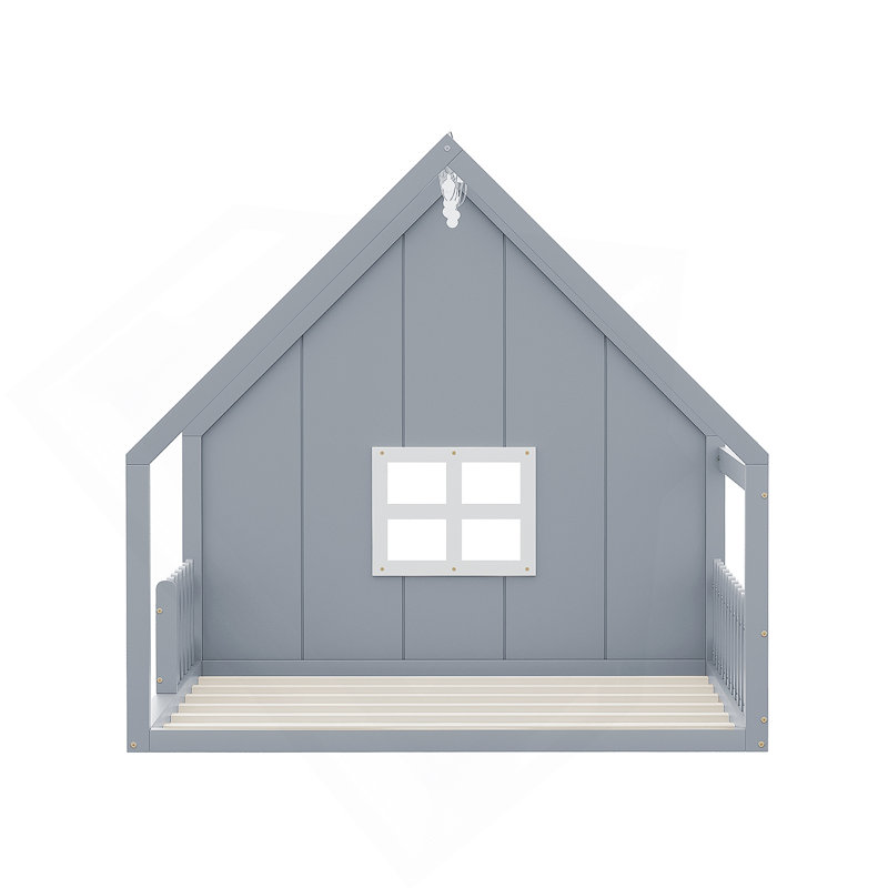 Lit double en bois avec fenêtre et clôture