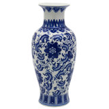 24" Blue And White Floral Porcelain Fishtail Vase