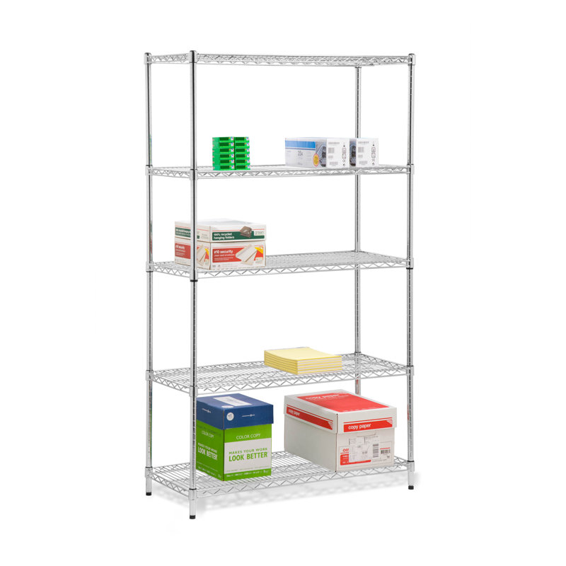 5-Tier Steel Height-Adjustable Shelving Unit (42" W X 72" H X 18" D), Chrome