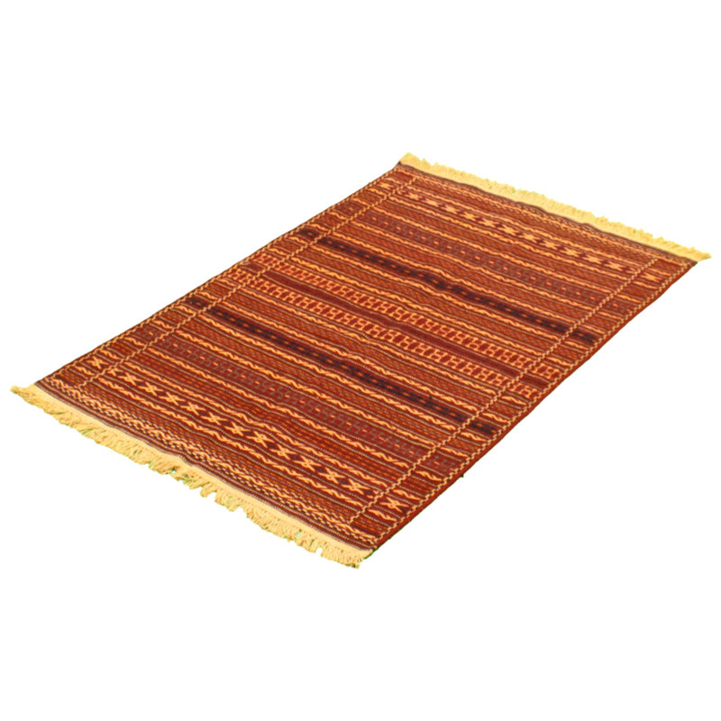 Tapis décoratif en laine rouge/jaune noué à la main new age kashkoli de conception unique 3 pi 5 po x 5 pi