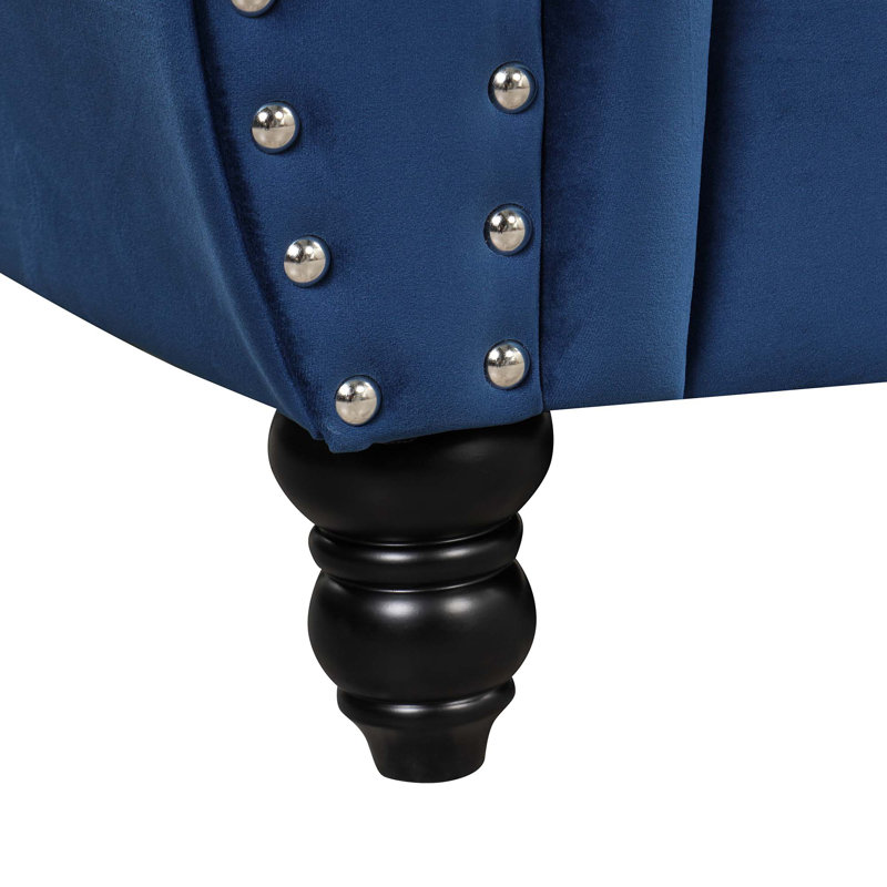 Causeuse avec accoudoirs roulés Hanschen, Polyester bleu, H 31,5 po x l 82,5 po x P 36 po
