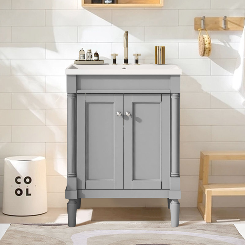 Ensemble de meuble-lavabo simple autoportant 24 po avec plateau en résine Conol, gris