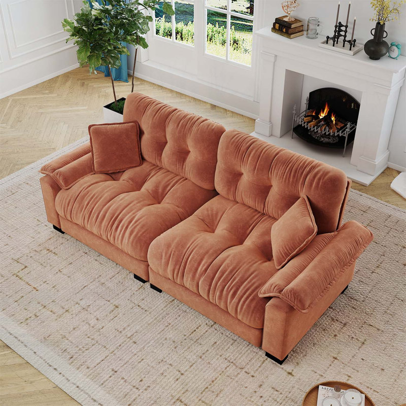 Canapé moderne plissé en chenille 3 places 94 pouces avec support à ressorts durable et coussins en mousse épais