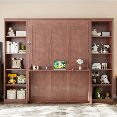 Space-Saving Murphy Bed with Integrated Desk and Bookshelf