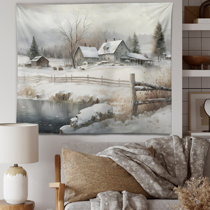 Polyester en polyester Indiana Farm in Winter, H 50 po x l 60 po