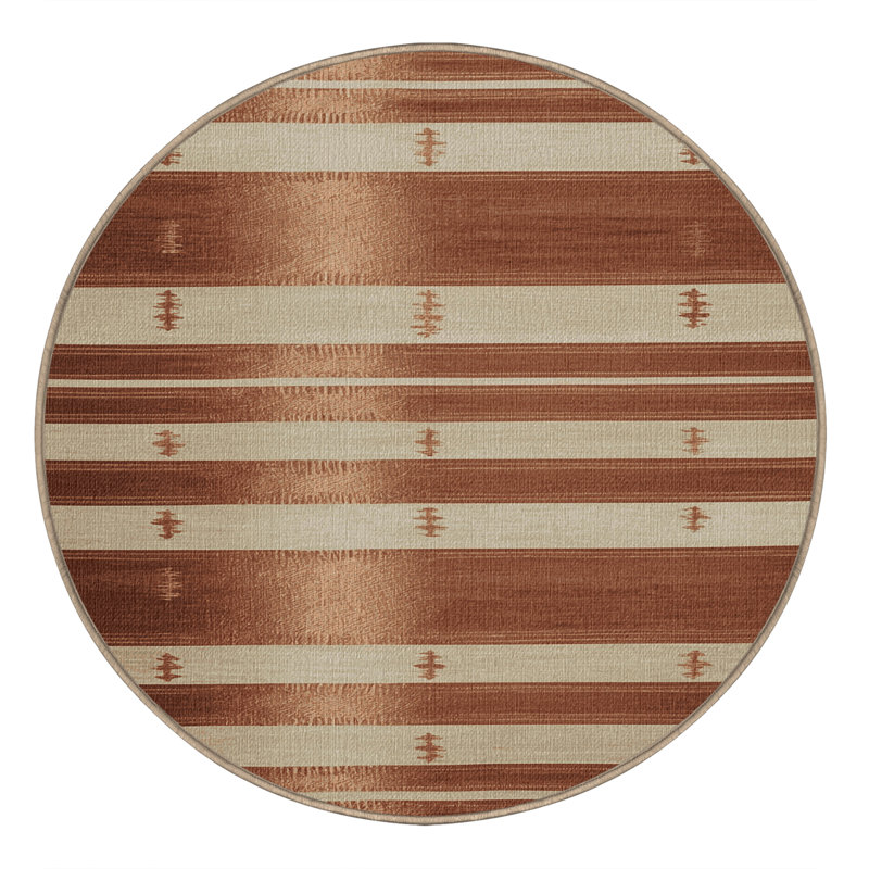  Tapis ivoire lavable rayé en cuivre, Rond 3 pi