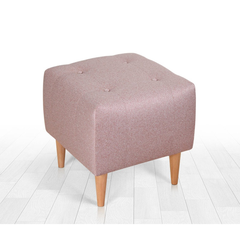 Stylish Bohemian Pouffe, Pink Velvet & Cotton Blend, 16.9 x 16.9 x 16.9 inches | 35 DNS Orthopedic Sponge for Comfort | Durable Wooden Legs | Perfect for Hotel & Home Decor, Versatile Seating & Accent Piece