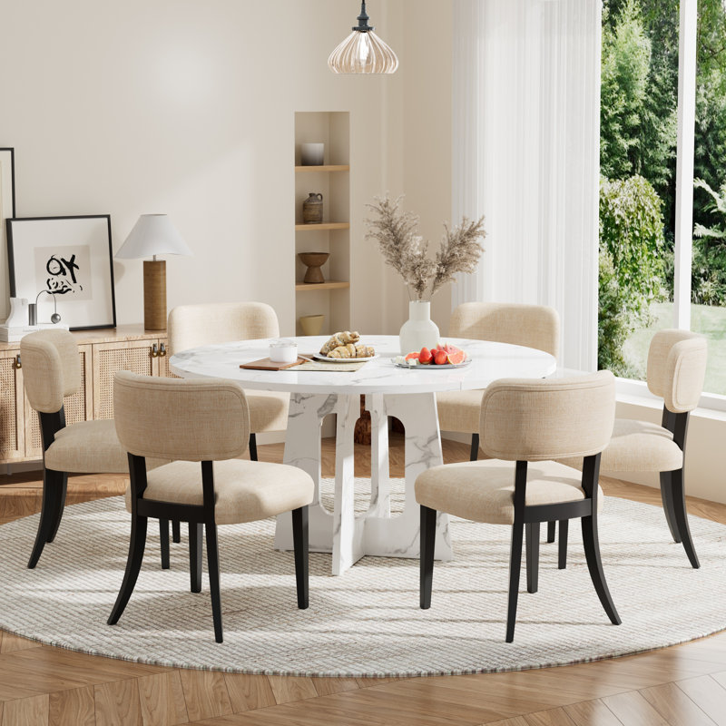 Ensemble de table de salle à manger en bois aggloméré de 47 pouces avec chaises 4/6 en tissu, ensemble de salle à manger de cuisine moderne pour le salon