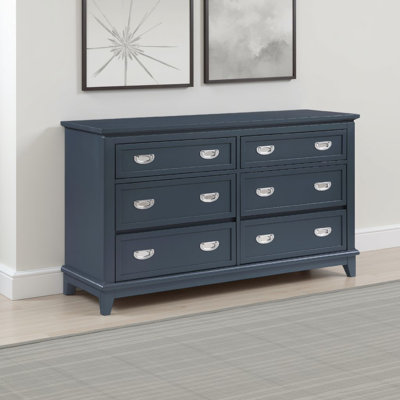 Commode Sely, 55 po, 6 tiroirs, bois, poignées anneaux en nickel