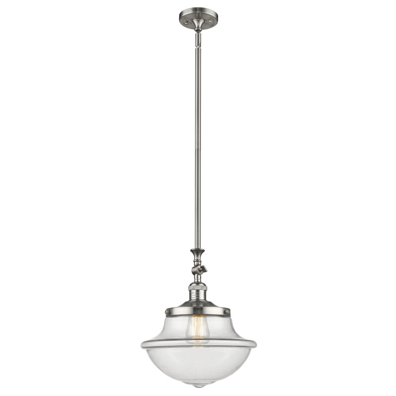 Luminaire suspendu simple à 1 lumière Grourke, Transparent, Nickel satiné brossé, Yes