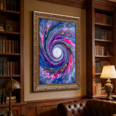Art mural en toile noyer doré encadré pour salon, chambre à coucher, bureau ou vestibule - décoration murale décorative avec galaxie tourbillonnante