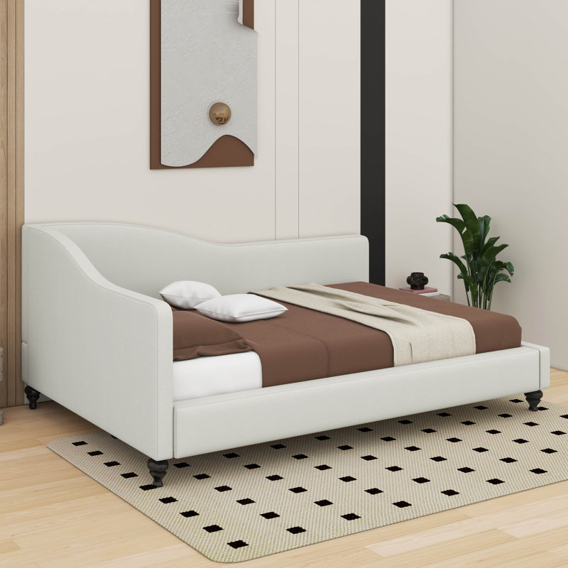 Lit de jour en L en forme de L, Beige, Double