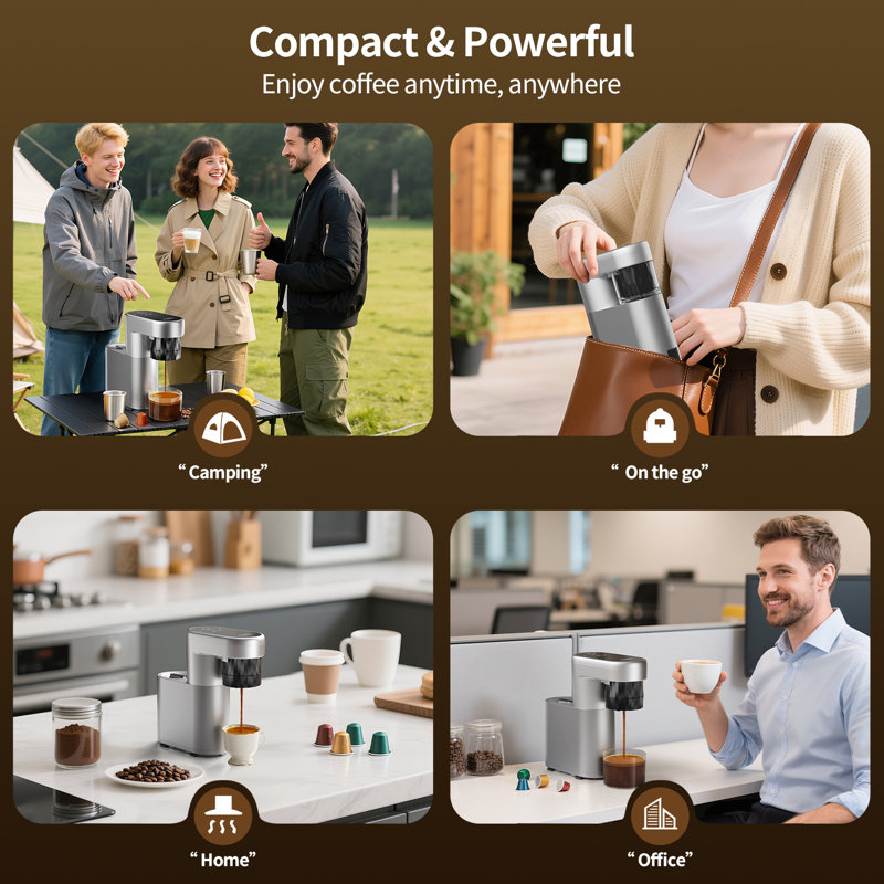 C1 Portable Electric Single Serve Coffee Maker Instant Heating 20 Bar Travel Touchscreen 180° Swivel Body Espresso Maker With Ground Coffee, Rechargeable, Instant Heating, 6.1Oz Water Tank