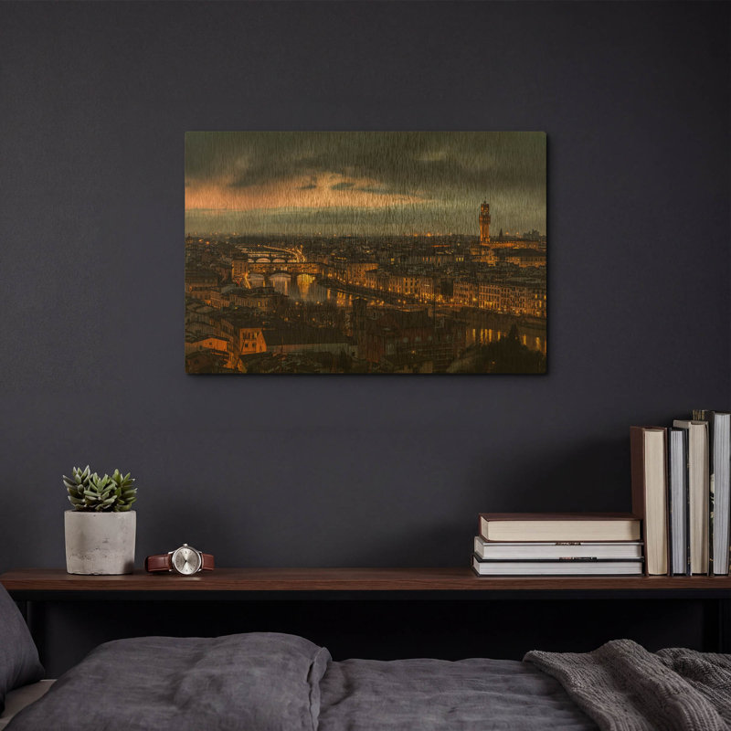 «The Old River» par Giuseppe Tour, art mural en métal doré, 16 po x 12 po, 16 po x 12 po